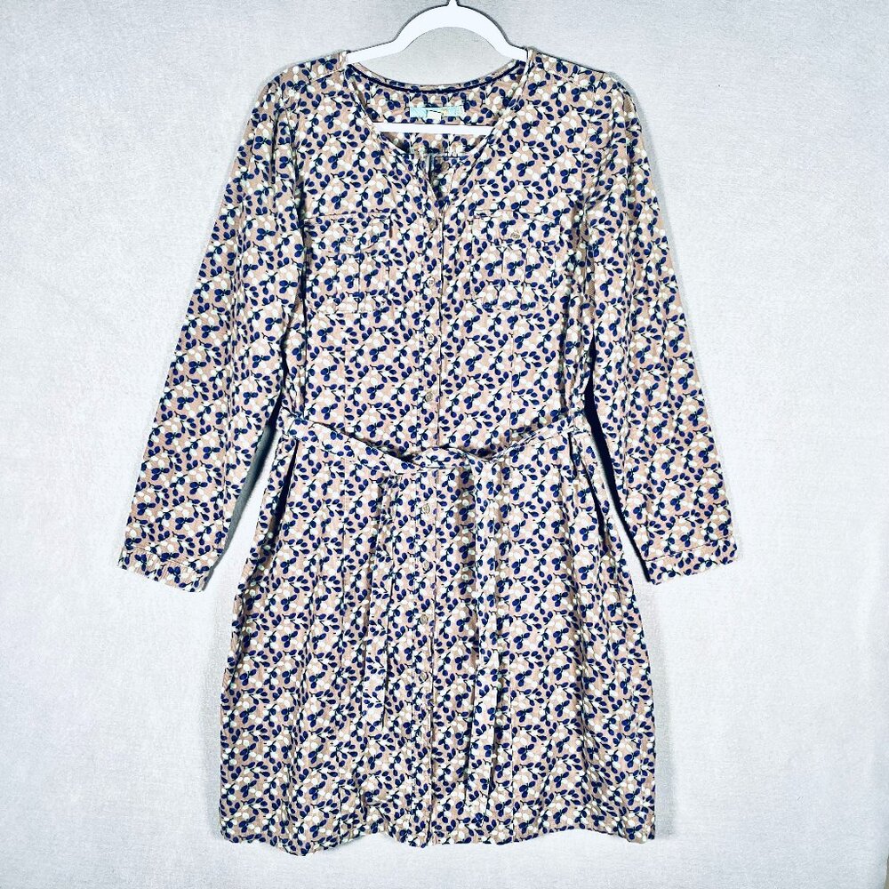 Boden Cream and Navy Floral Tie-Waist Midi Dress